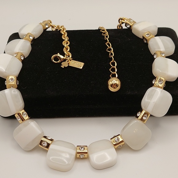 KATE SPADE White & Goldtone Cube Necklace With Rhinestones - Women's Jewelry EUC - Picture 3 of 13